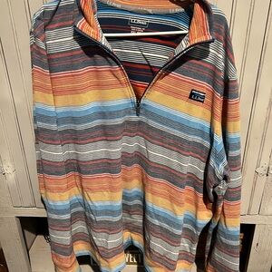 L.L. Bean Men's Striped Half-Zip Pullover in Blue, Yellow, Orange & Gray
